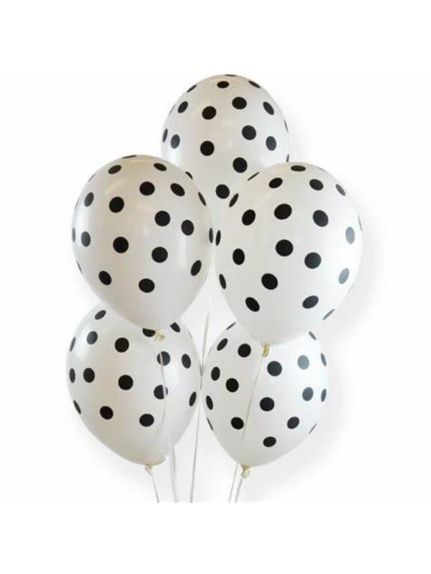 Set 100 Baloane 10 Inch (26 cm) – Alb cu Buline Negre