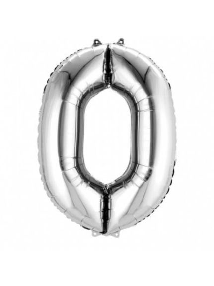 Balon Folie Cifră 0 – Argintiu, 41 cm