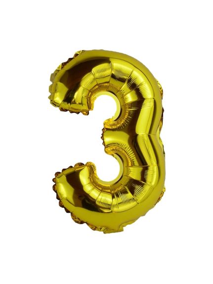 Balon Folie Cifră 3 – Auriu, 41 cm