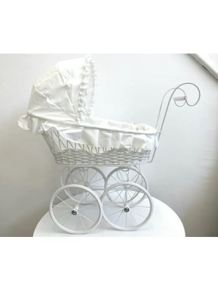 Cărucior Retro din Ratan Alb – 90x70x60 cm