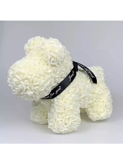 Catel decorativ din flori de spuma – 40 cm Alb, cu cutie cadou