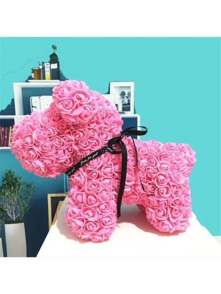 Catel decorativ din flori de spuma – 40 cm Roz, cu cutie cadou