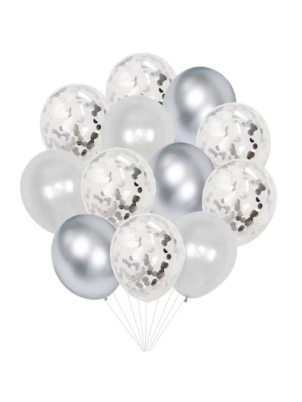 Set 50 Baloane cu Confetti – Argintiu