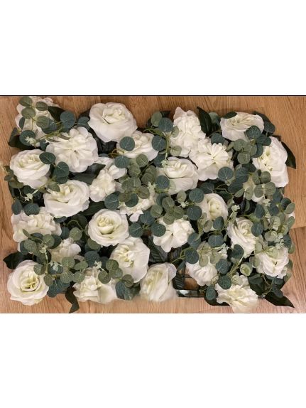 Covor din trandafiri albi si eucalipt pentru panouri florale CFL010 Alb
