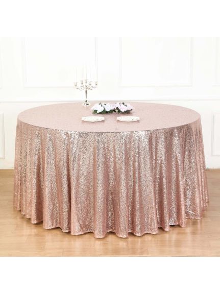 Față de masă rotundă cu paiete rose gold – Diametru 330 cm