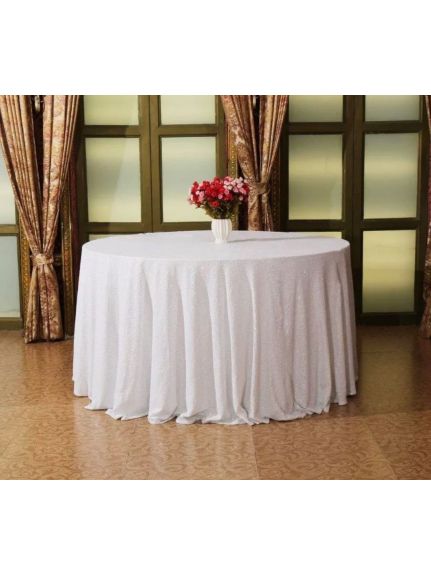 Față de masă rotundă cu paiete alba – Diametru 330 cm