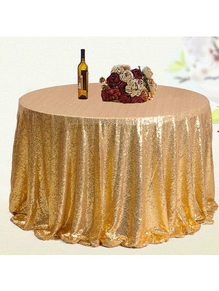 Față de masă rotundă cu paiete aurii – Diametru 330 cm