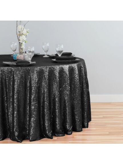 Față de masă rotundă cu paiete negre – Diametru 330 cm