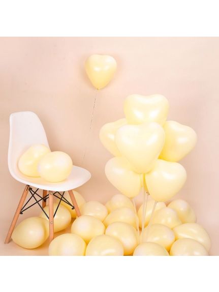 Set 100 Baloane Latex în Formă de Inimă – Galben (10 inch)