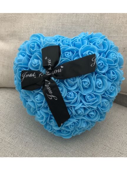 Inima decorativa din trandafiri artificiali – 25 cm, BLEU (cu cutie inclusa)