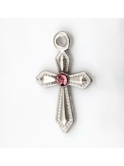 Pandantiv Cruce din Metal cu Piatră Decorativă Roz