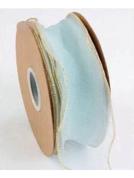 Panglica organza 58 mm – Bleu cu margine aurie