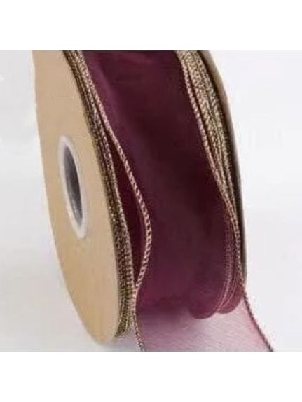 Panglica organza 68 mm – Grena cu margine aurie