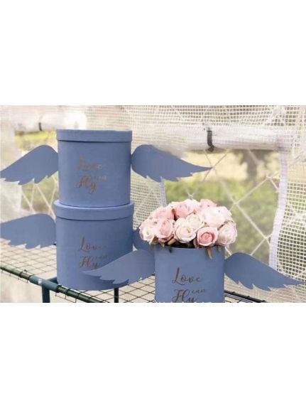 Set 3 cutii rotunde cu aripi – cod 6614, Albastru