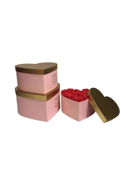 Set 3 cutii inimă – Roz cu capac Auriu Cod: 6842