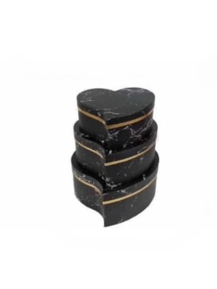 Set 3 cutii inimă – cod 6904, Negru marmorat