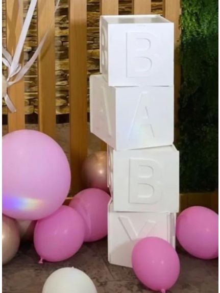 Set 4 Cuburi MDF  „BABY” – Alb