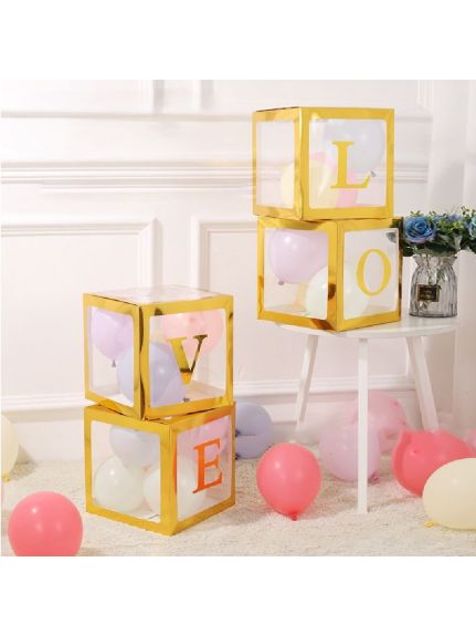 Set 4 Cutii Cub – LOVE – Auriu
