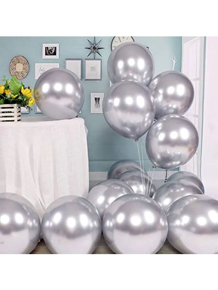 Set 50 Baloane Sidefate 10 Inch (26 cm) – Argintiu Sidefat