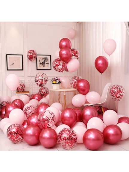 Set 50 Baloane cu Confetti Roșii – 30 cm