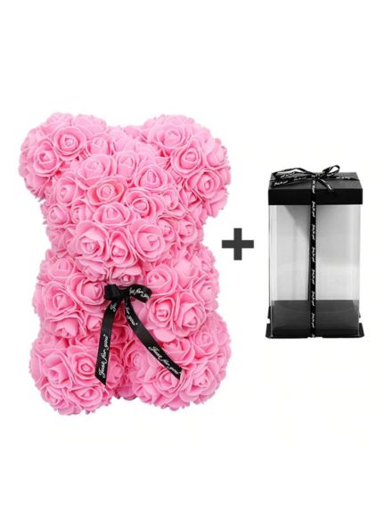 Urs 25 cm Roz pal din trandafiri (cutie inclusa)