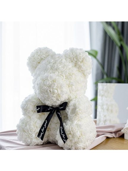Urs din flori de spuma 70 cm Alb (fara cutie)