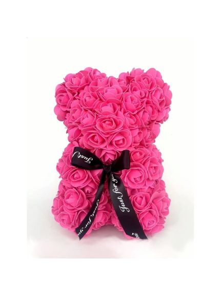 Urs din flori de spumă – 25 cm – Ciclam (Fucsia) cu cutie cadou