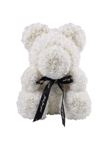 Urs din trandafiri – 40 cm – Alb (fără cutie)
