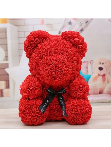 Urs din trandafiri – 40 cm – Roșu (fără cutie)