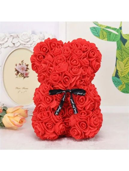 Urs din trandafiri – 25 cm – Roșu (cu cutie cadou inclusă)